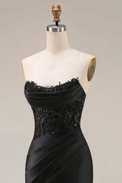 Black Lace Sweetheart Mermaid Long Prom Dress with Slit