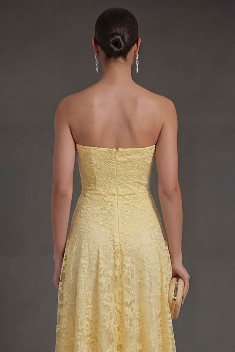Lace Yellow Floral Sweetheart A Line Midi Wedding Guest Dress