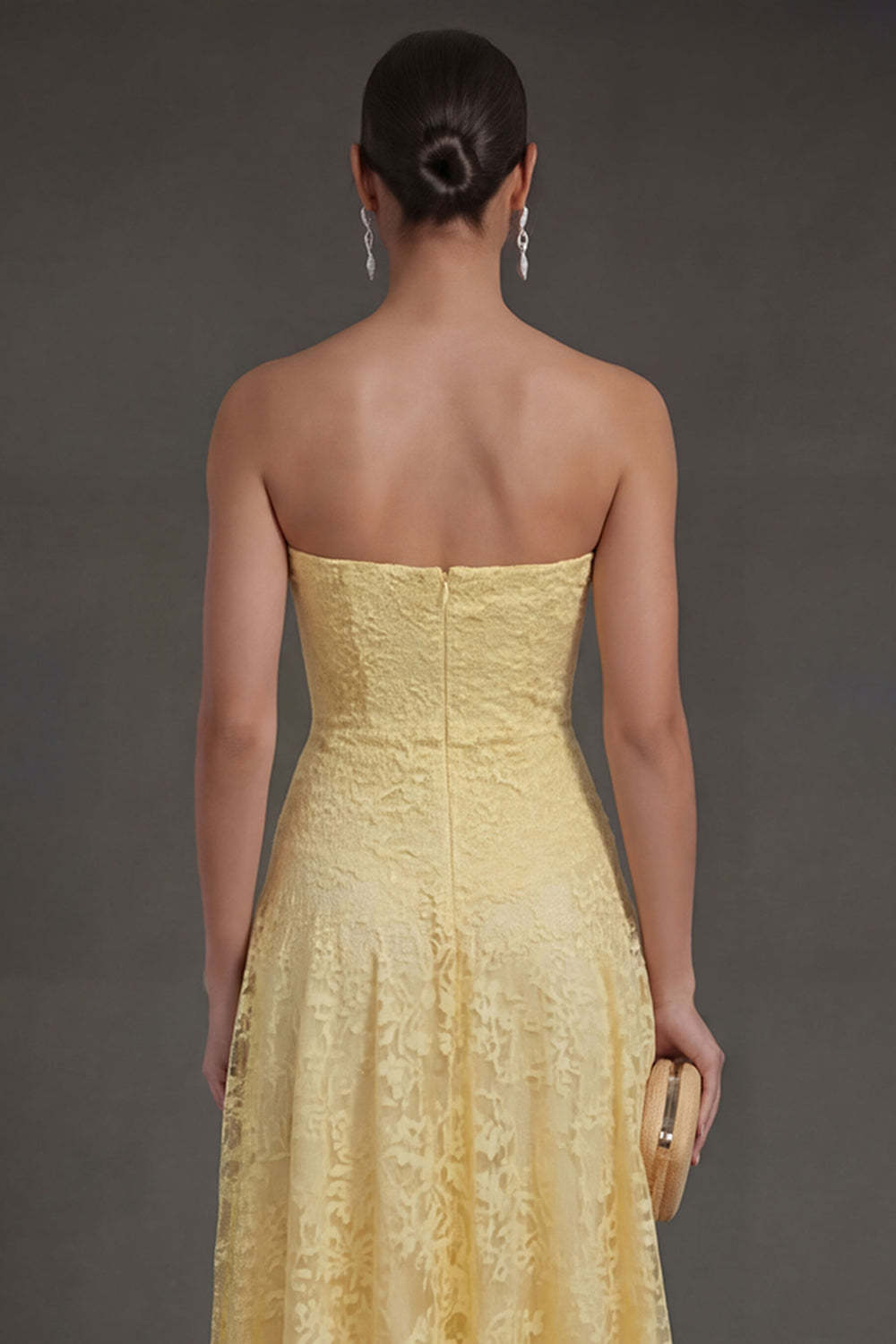 Lace Yellow Floral Sweetheart A Line Midi Wedding Guest Dress