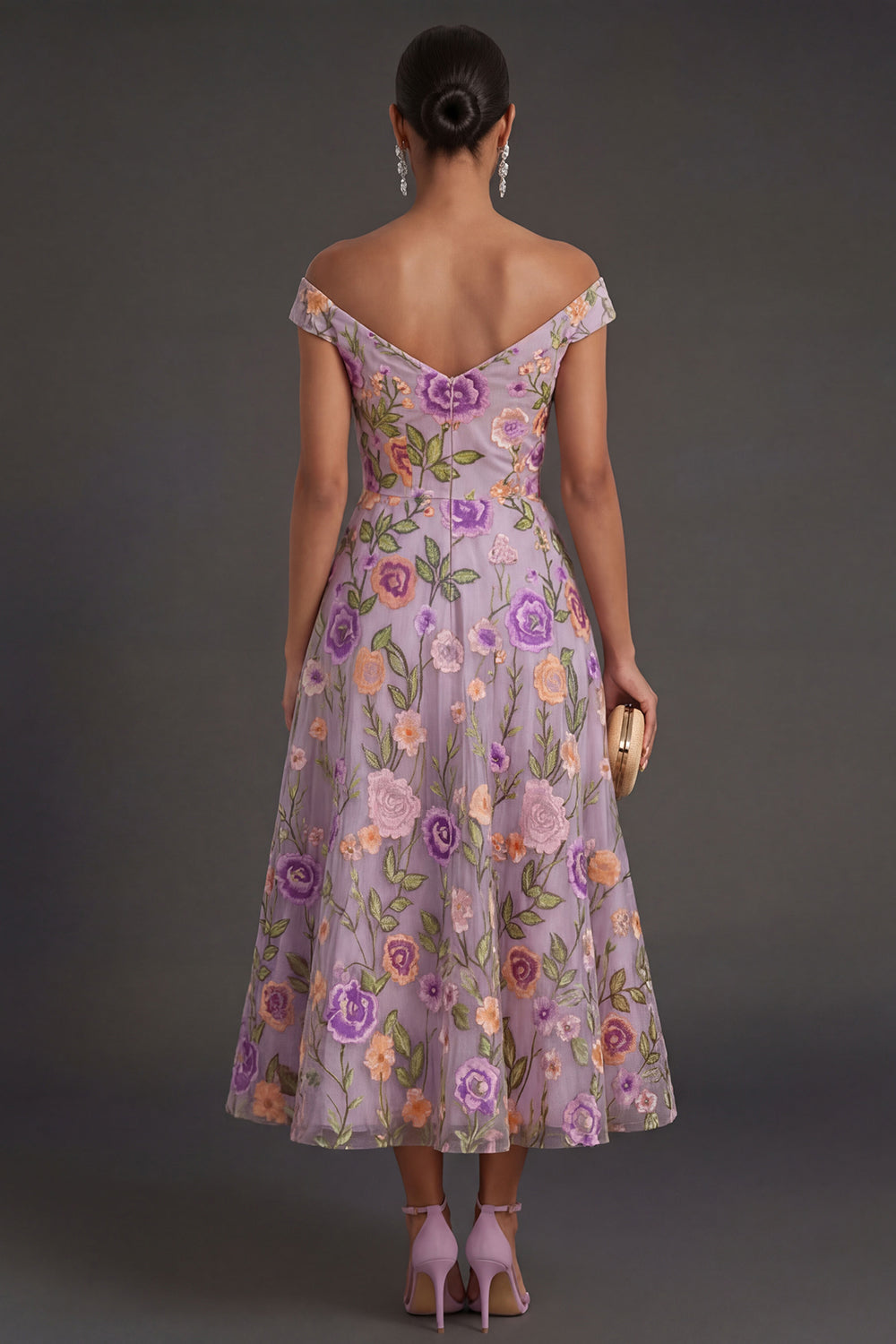 Floral Lilac A Line Long Wedding Guest Dress