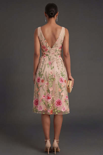 Blush Lilac Floral Backless Midi Wedding Guest Dress