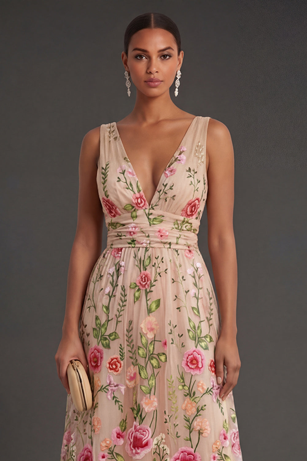 Blush Lilac Floral Backless Midi Wedding Guest Dress