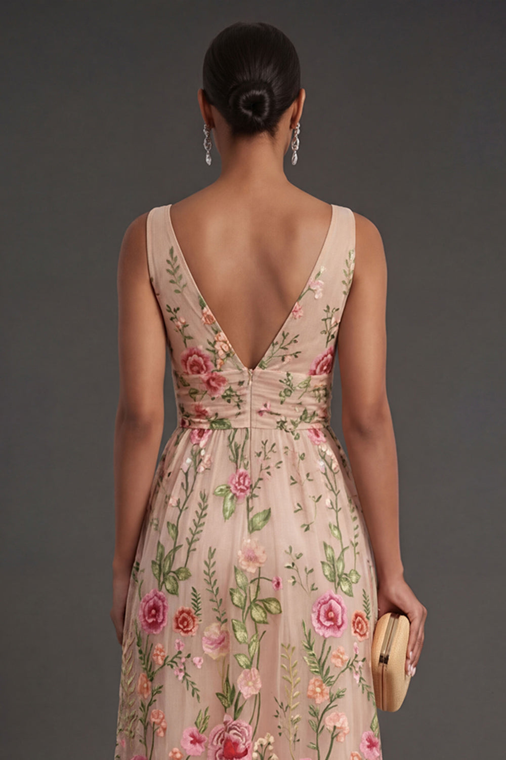 Blush Lilac Floral Backless Midi Wedding Guest Dress