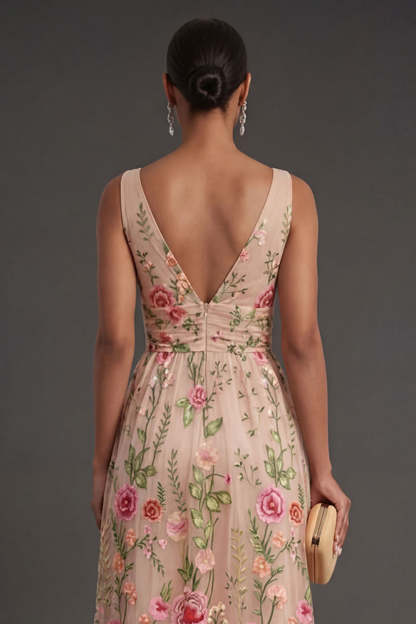 Blush Lilac Floral Backless Midi Wedding Guest Dress
