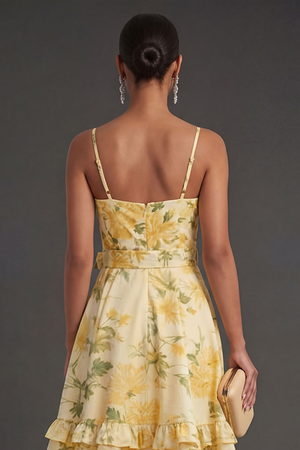 Yellow Floral A Line Short Summer Wedding Guest Dress
