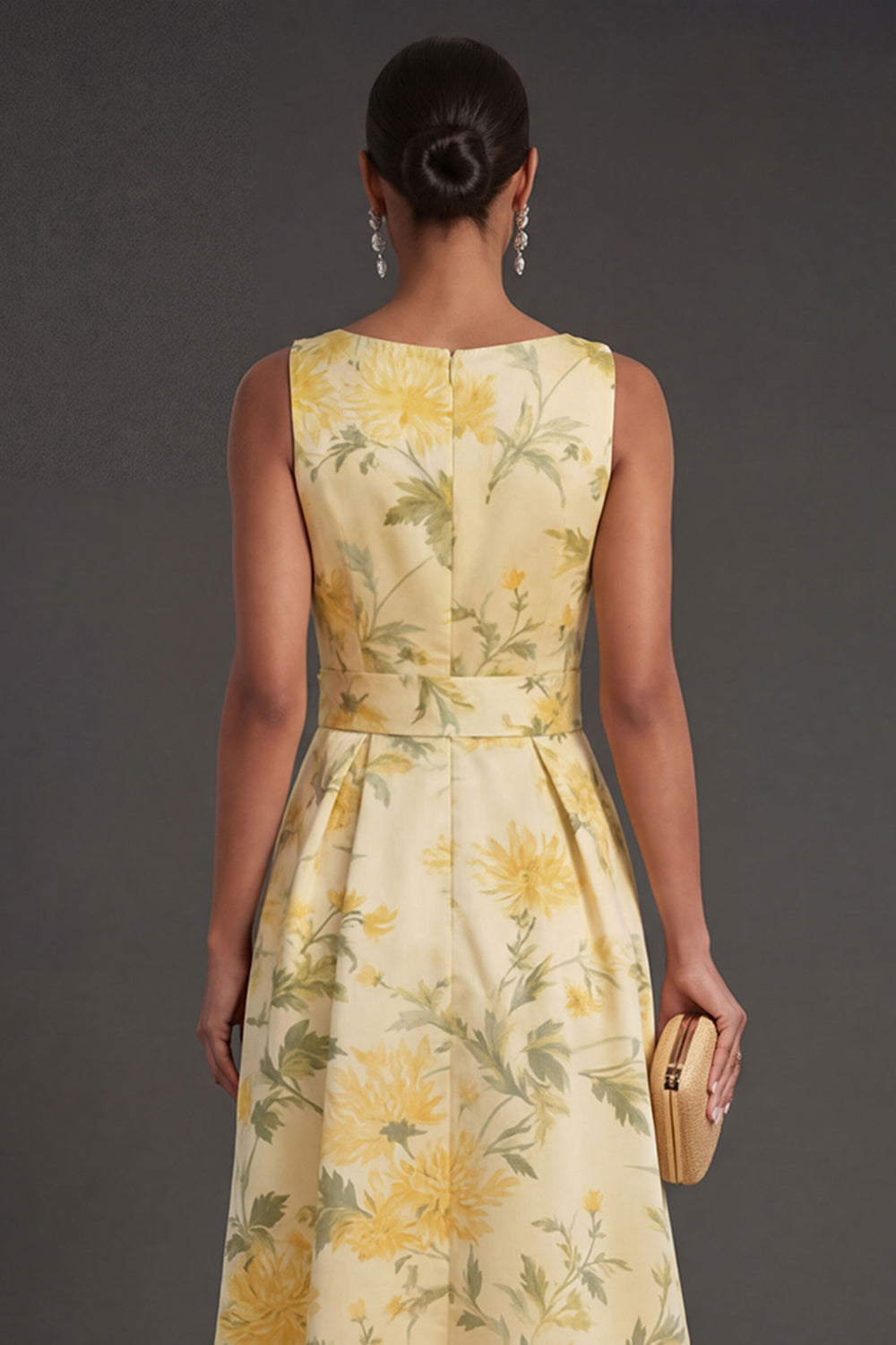 A Line Yellow Floral High Low Wedding Guest Dress