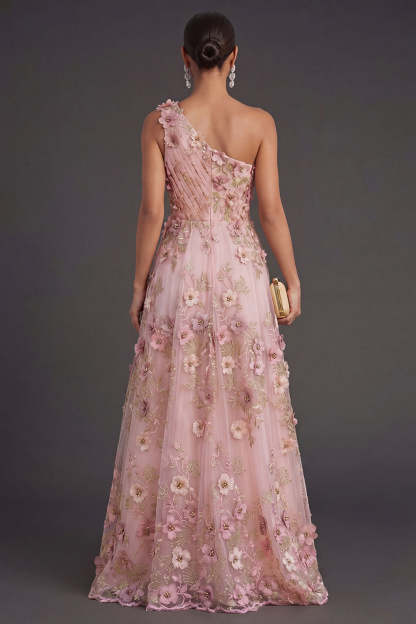 Ruched Pink Fuchsia Floral A Line Long Wedding Guest Dress