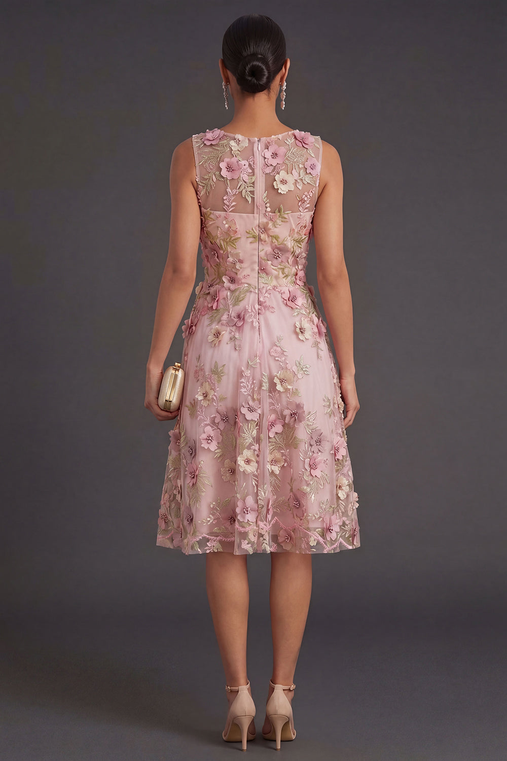 V Neck Pink Fuchsia Floral Summer Short Wedding Guest Dress