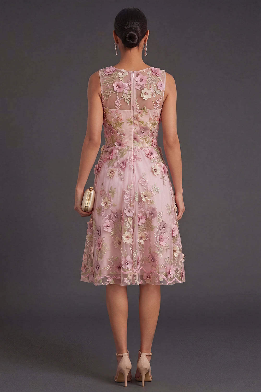 V Neck Pink Fuchsia Floral Summer Short Wedding Guest Dress