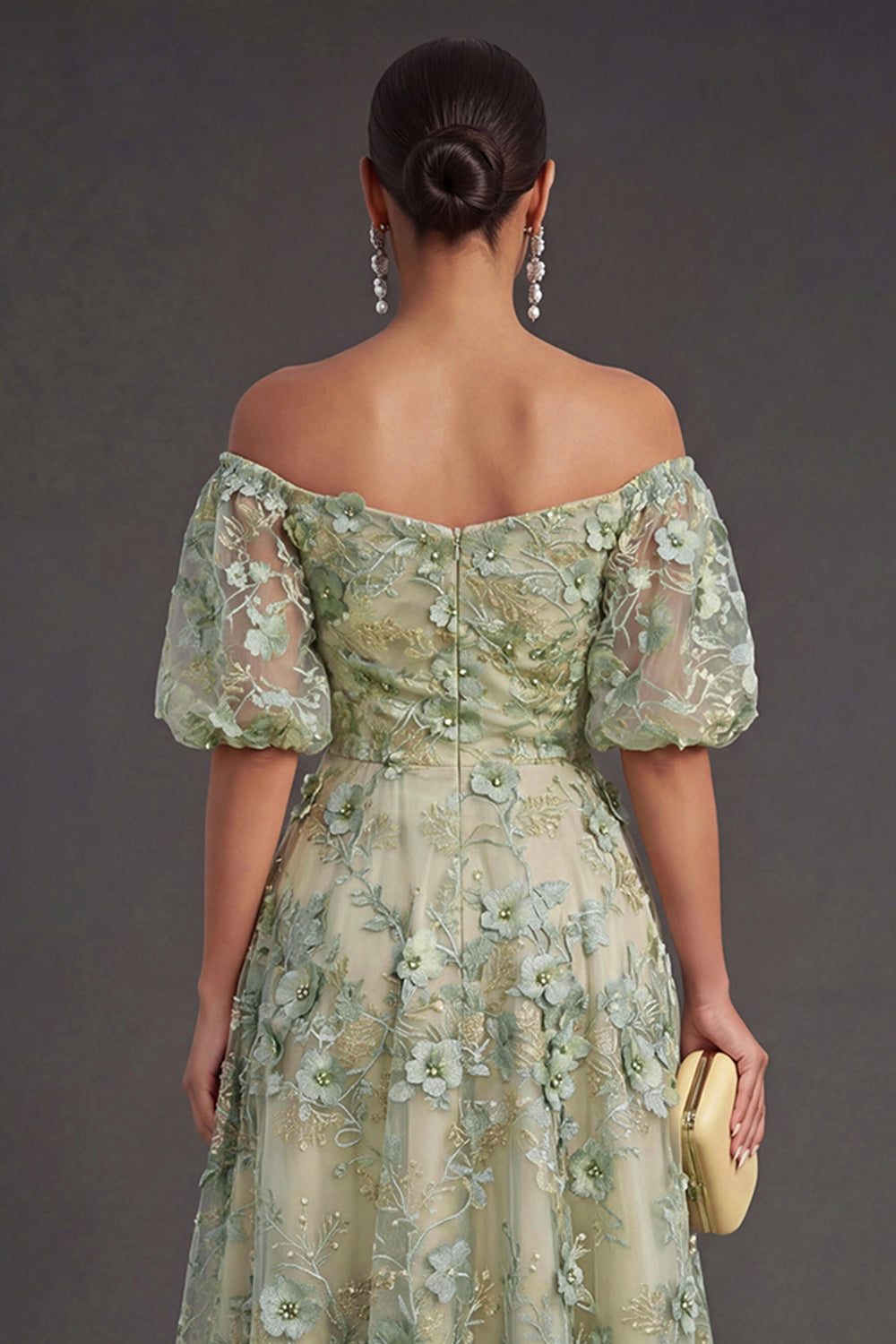 Blue Floral A Line Appliqued Midi Wedding Guest Dress