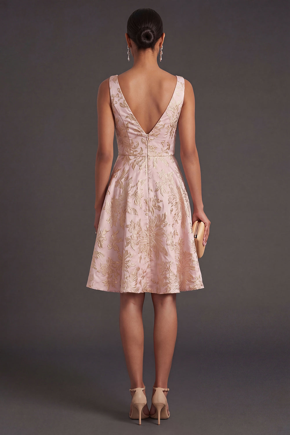 Blush A Line Floral Jacquard Short Summer Wedding Guest Dress