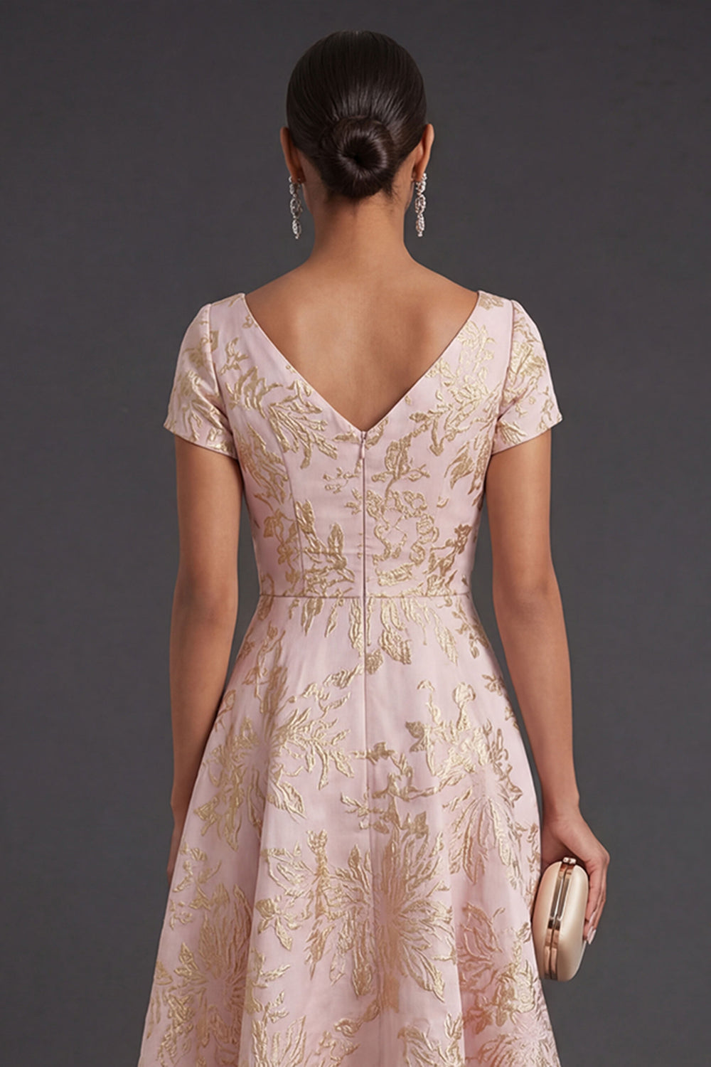 Blush Floral Jacquard Short Summer Wedding Guest Dress