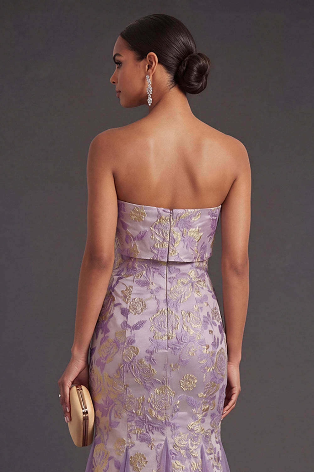 Dusty Lilac Floral Mermaid Jacquard Long Wedding Guest Dress