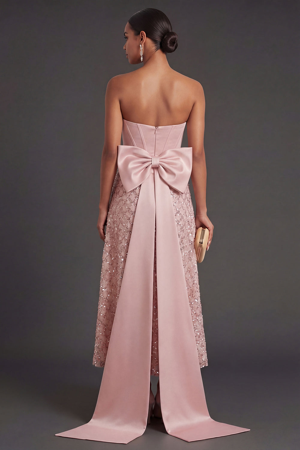 Sparkly Corset Blush Midi Wedding Guest Dress with Cape