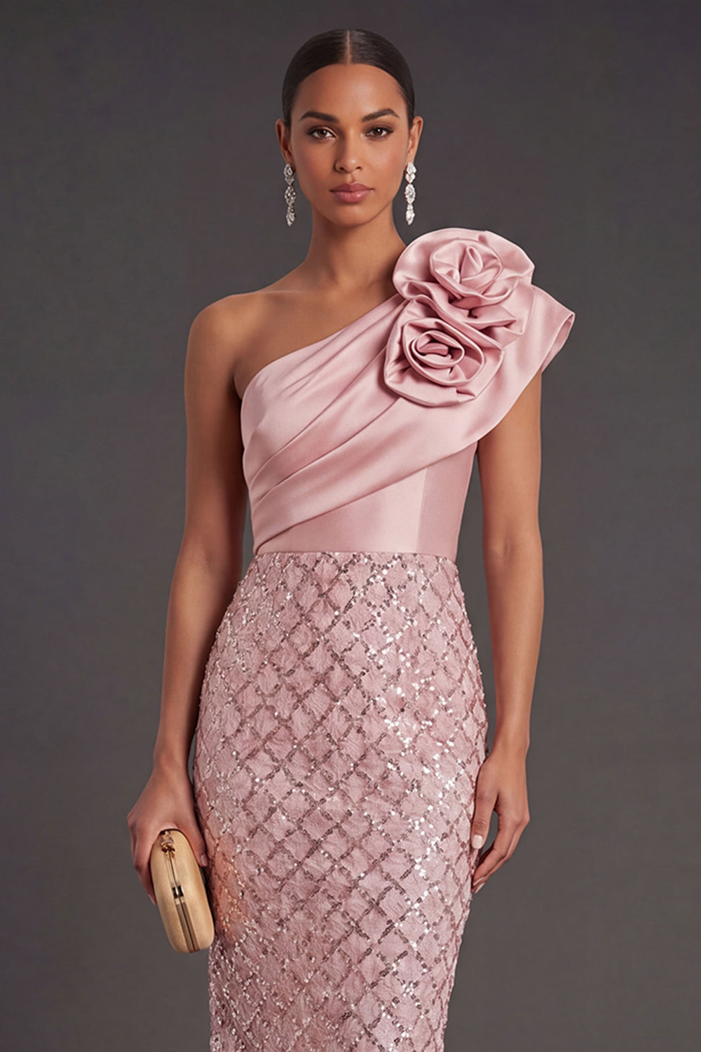 Blush Sheath One Shoulder Midi Wedding Guest Dress