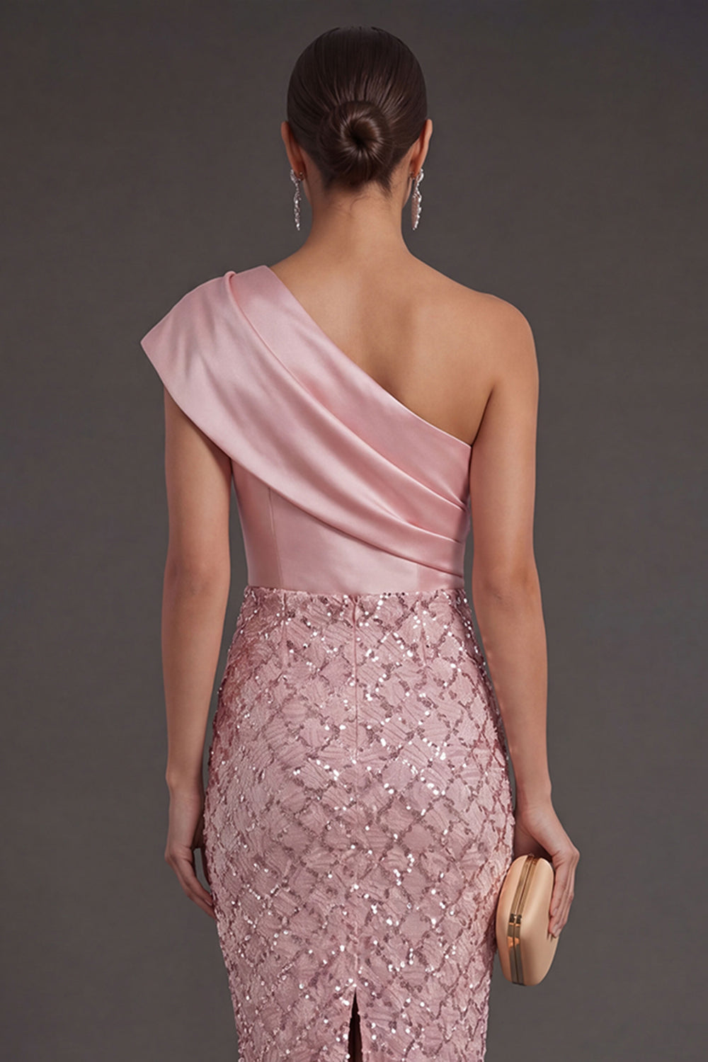Blush Sheath One Shoulder Midi Wedding Guest Dress