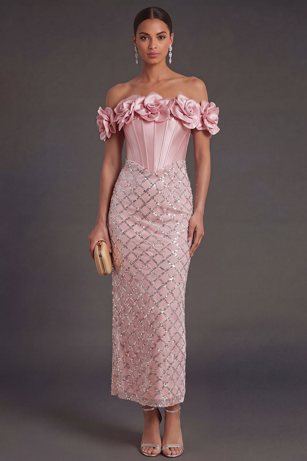 Leely Women Off the Shoulder Corset Sheath Blush Long Wedding Guest Dress with Slit Backless Sleeveless Formal Dress