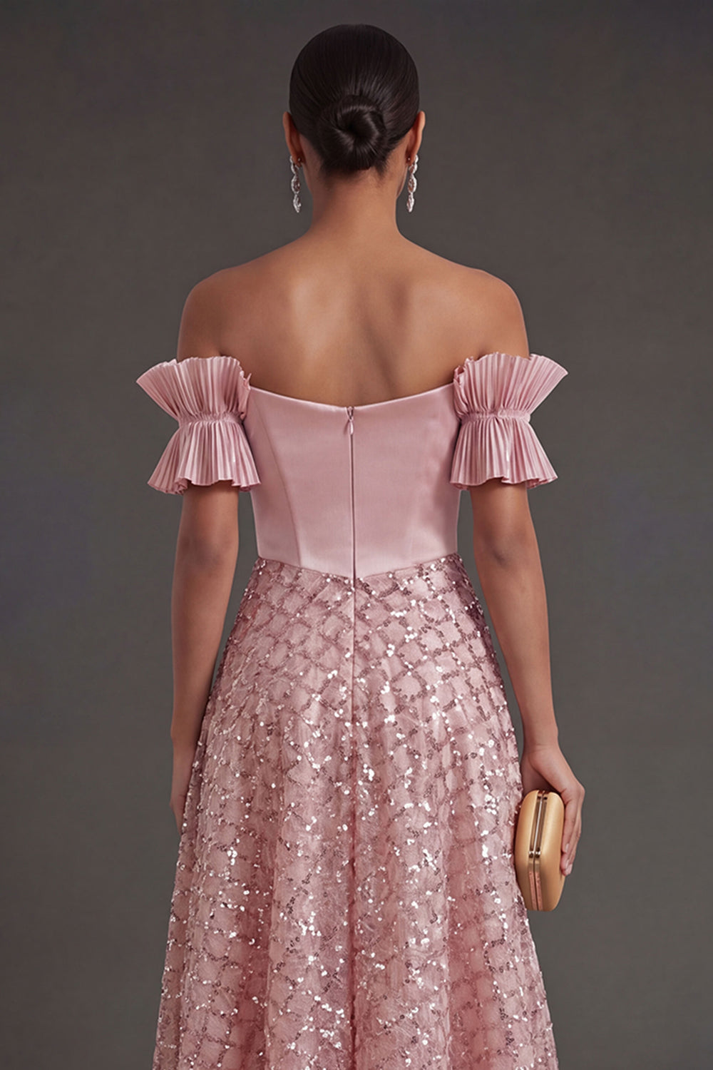 Blush A Line Off the Shoulder Midi Wedding Guest Dress with Bow