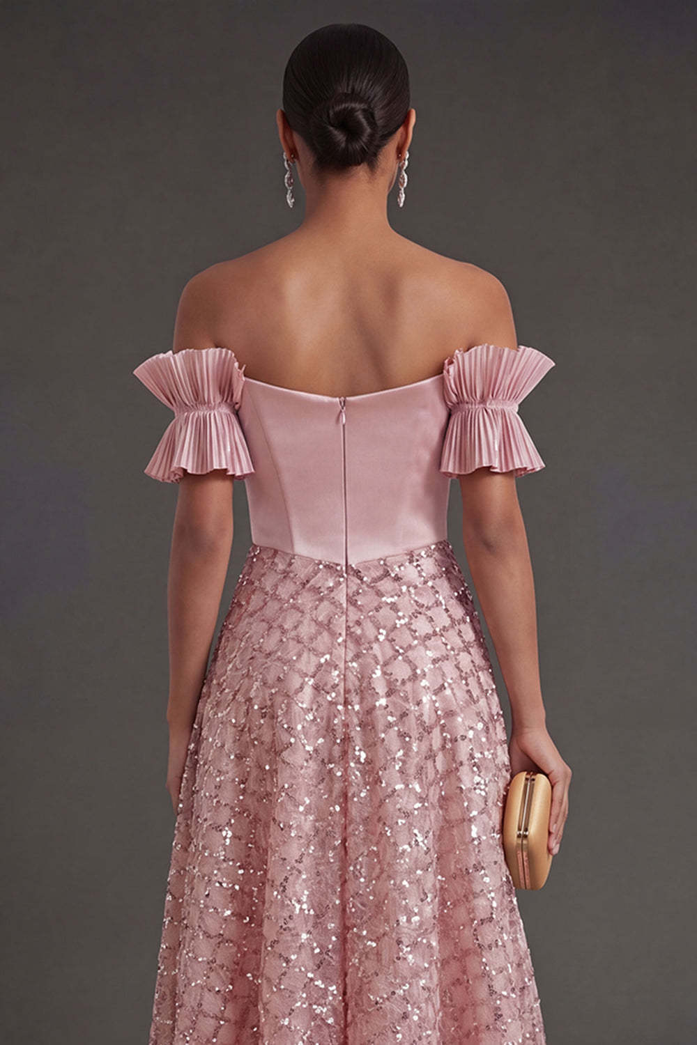 Blush A Line Off the Shoulder Midi Wedding Guest Dress with Bow