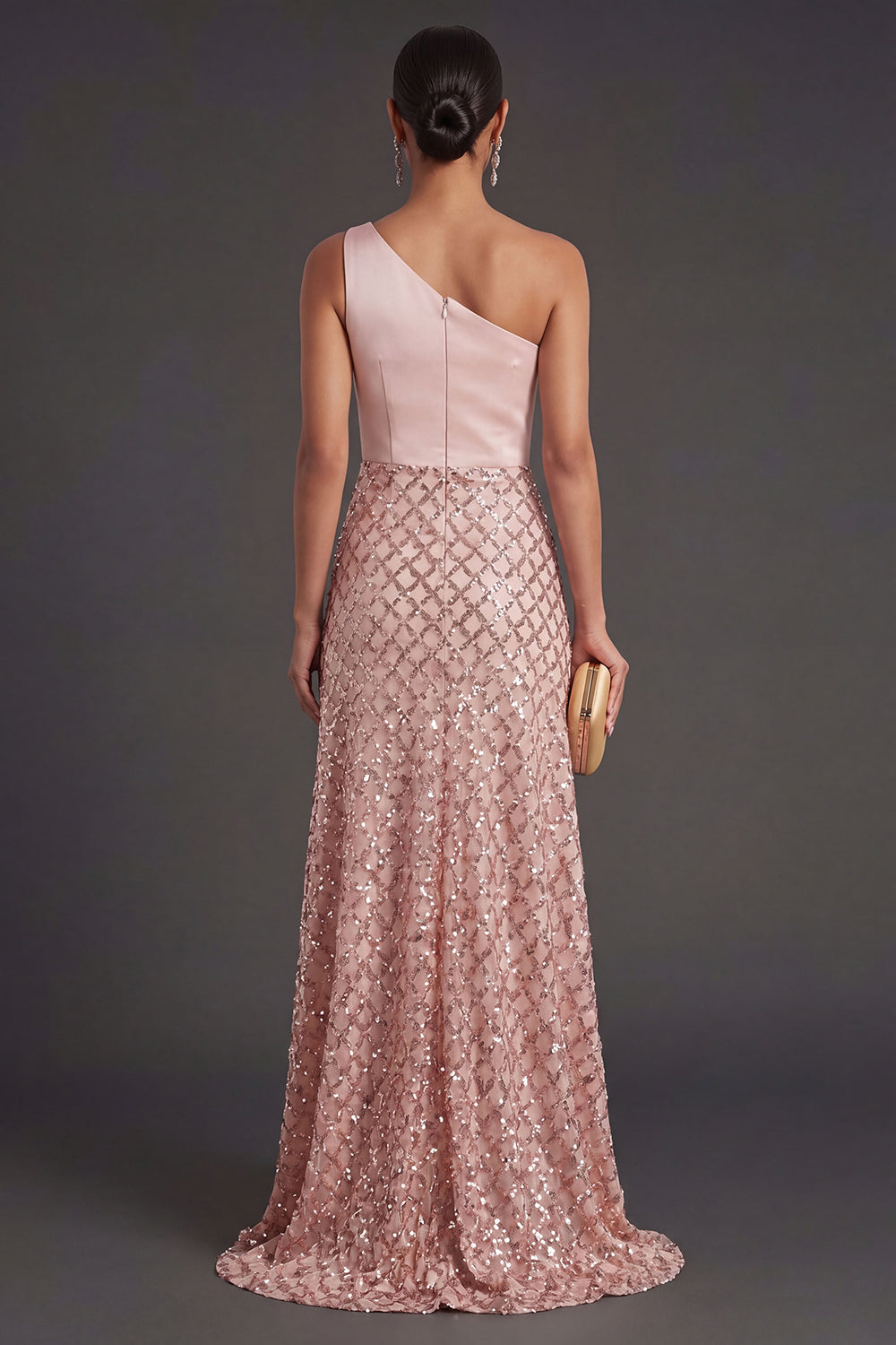 A Line One Shoulder Blush Long Wedding Guest Dress