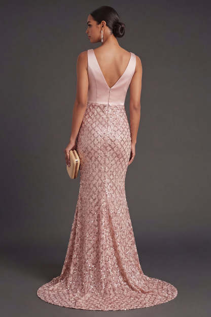 Sparkly Mermaid Blush Long Wedding Guest Dress