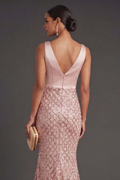 Sparkly Mermaid Blush Long Wedding Guest Dress
