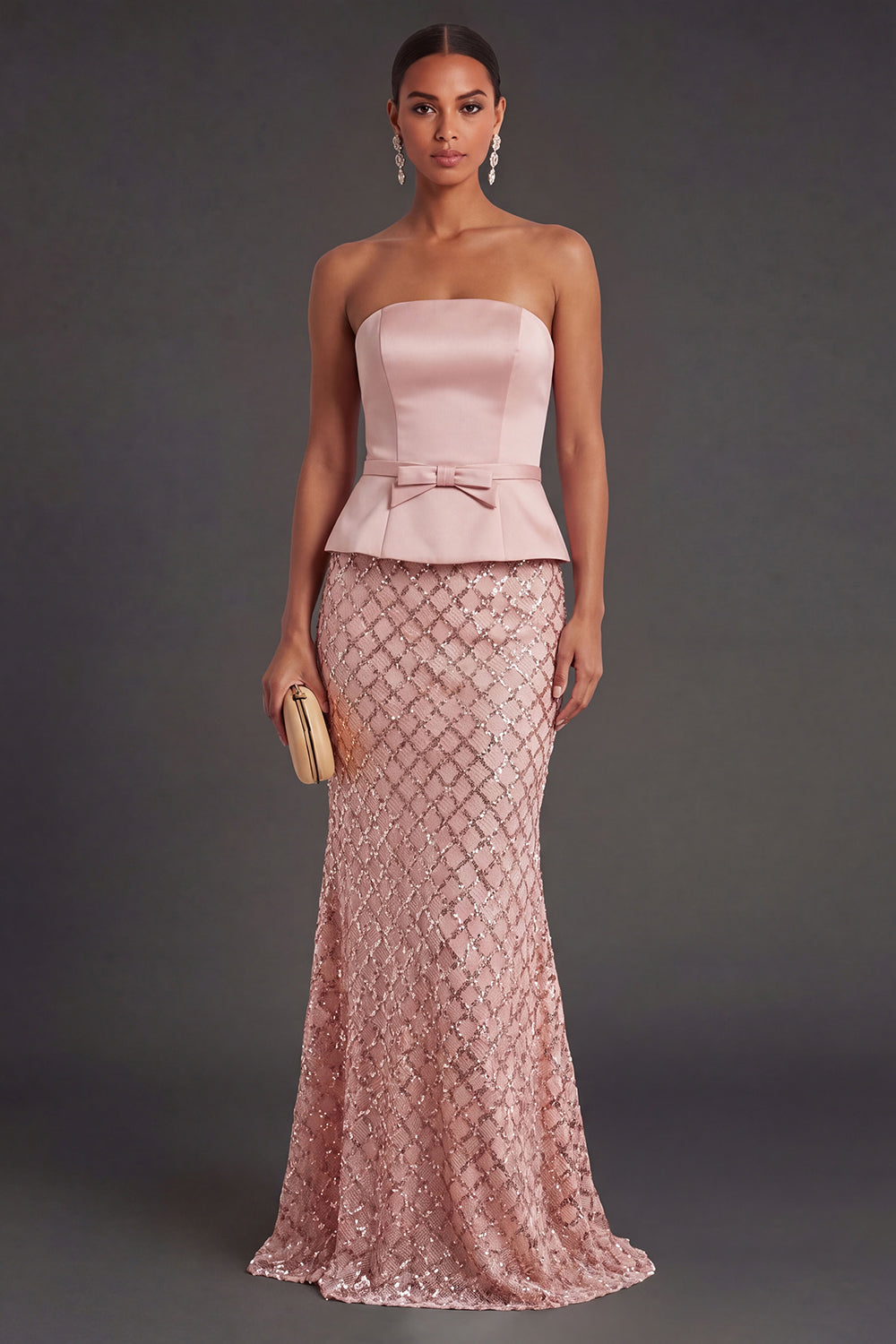 Satin Blush Mermaid Long Wedding Guest Dress