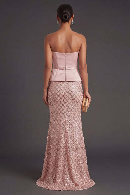 Satin Blush Mermaid Long Wedding Guest Dress