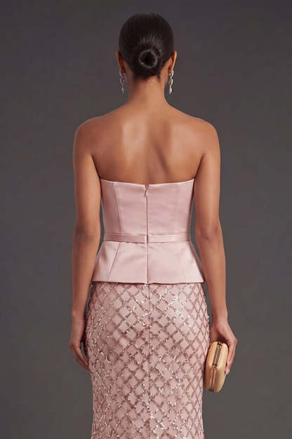 Satin Blush Mermaid Long Wedding Guest Dress