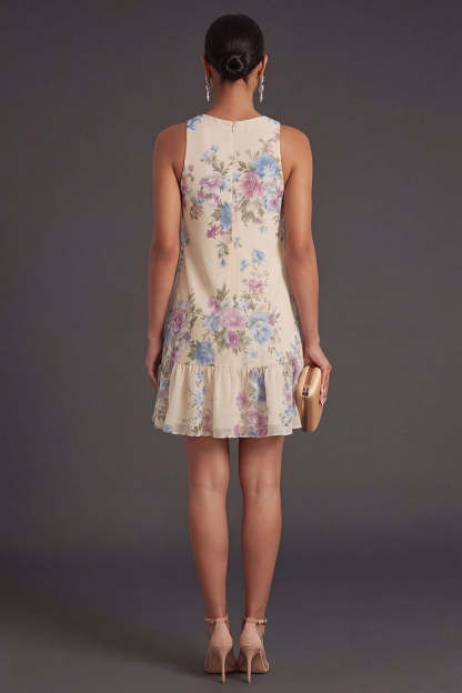 Apricot Floral Ruffled Short Summer Wedding Guest Dress