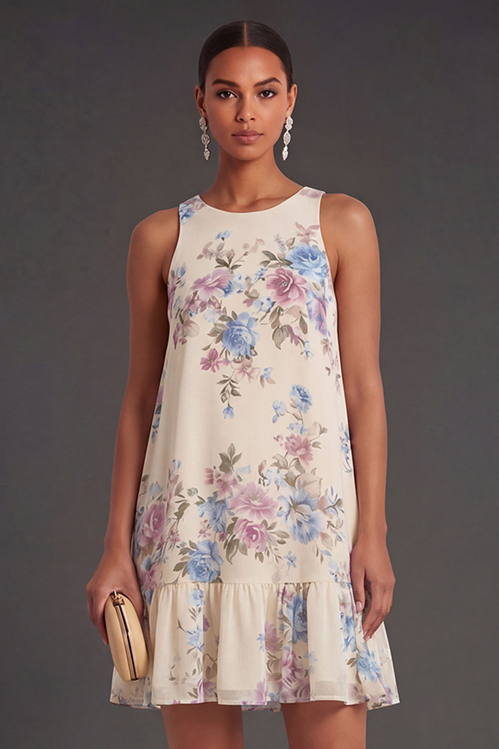 Apricot Floral Ruffled Short Summer Wedding Guest Dress