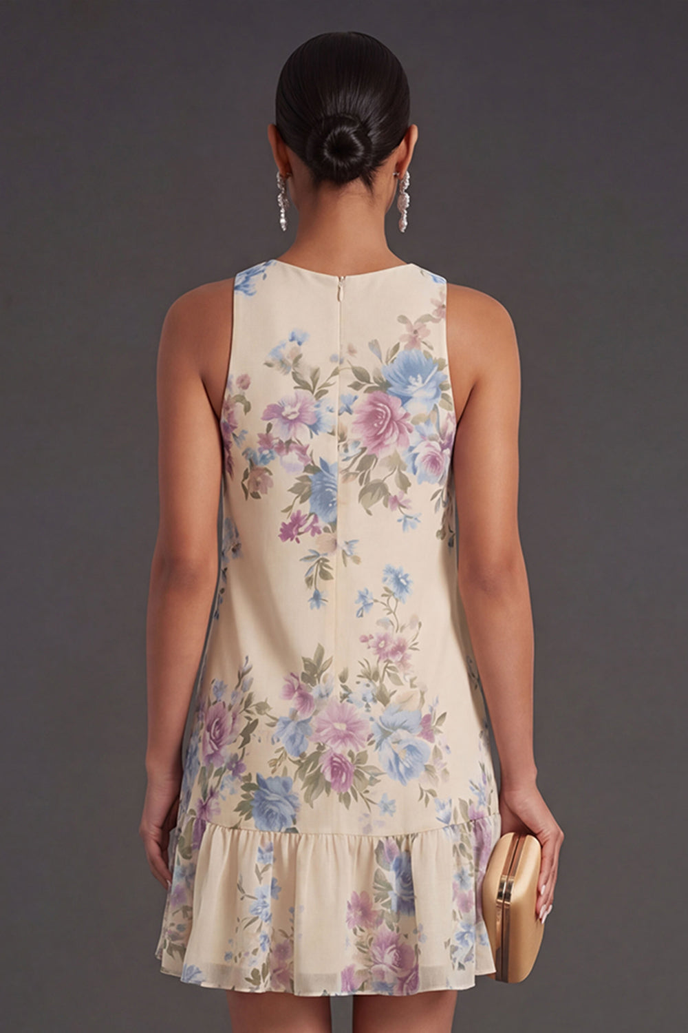 Apricot Floral Ruffled Short Summer Wedding Guest Dress