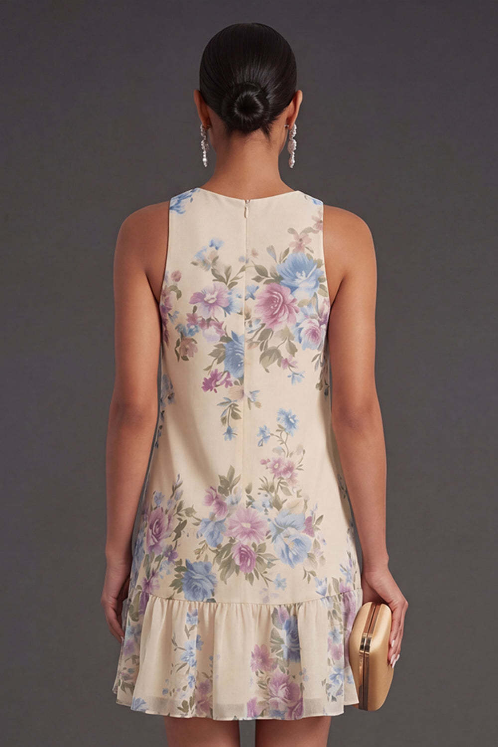 Apricot Floral Ruffled Short Summer Wedding Guest Dress