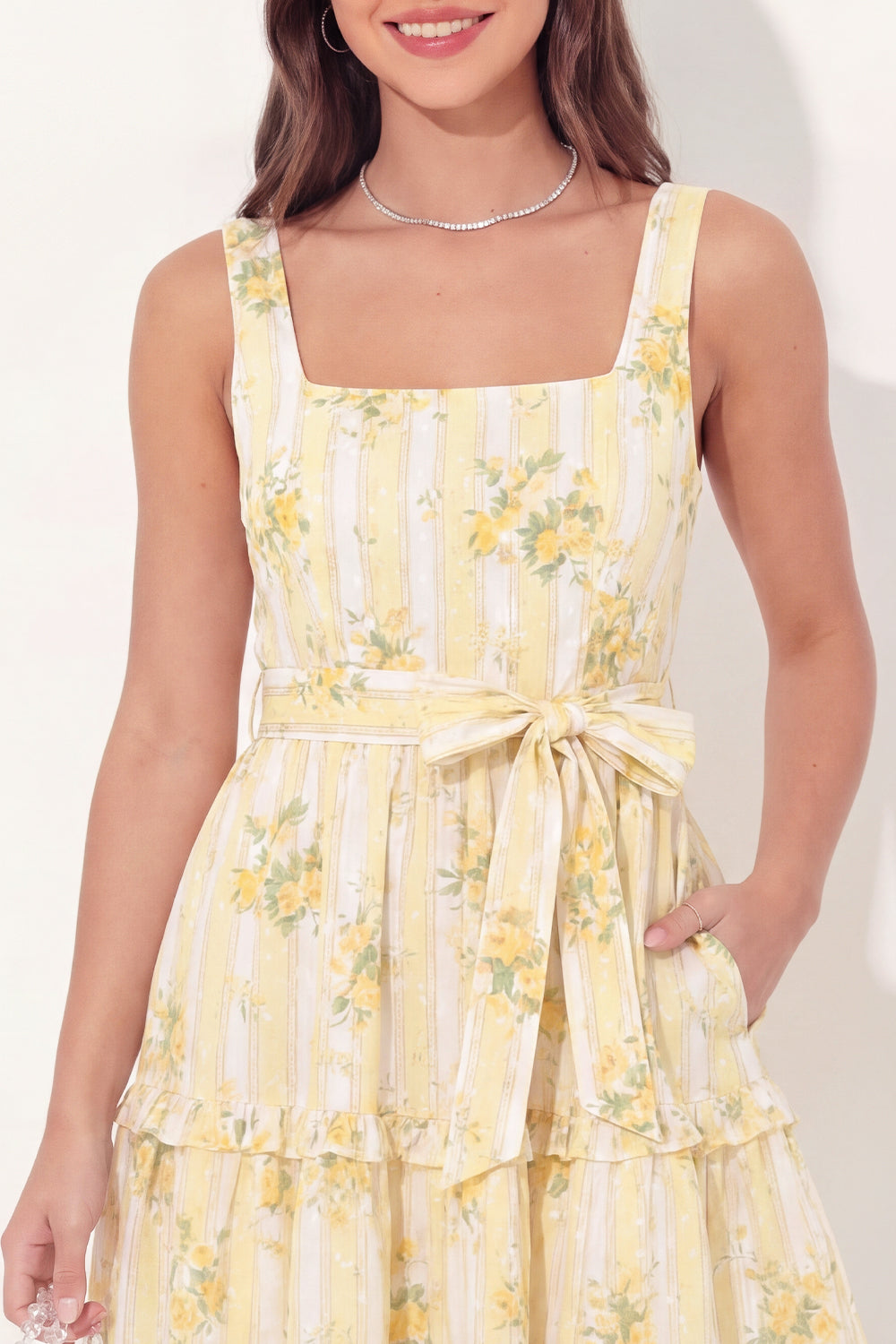 Floral Yellow Thick Straps Short Graduation Dress