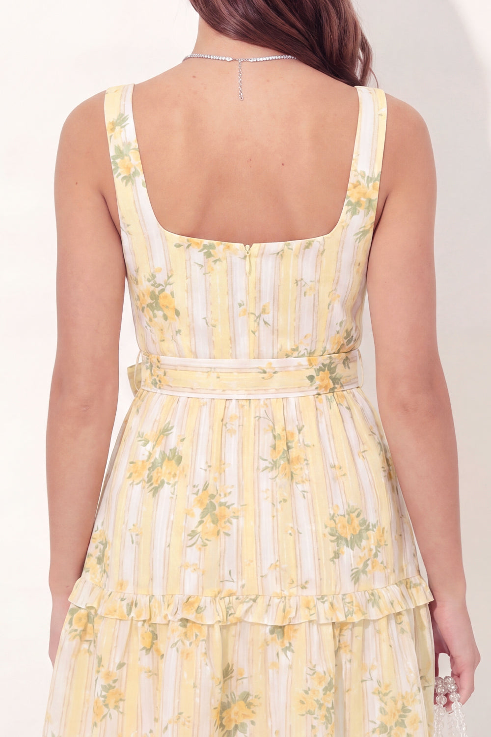 Floral Yellow Thick Straps Short Graduation Dress