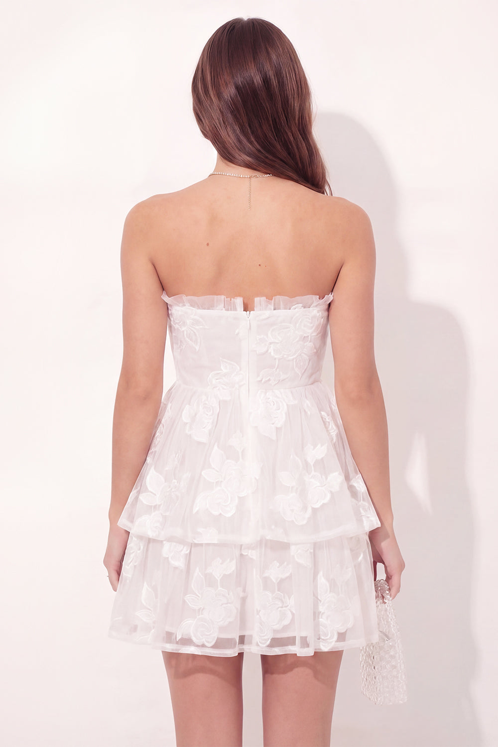Appliqued Floral A Line White Short Graduation Dress