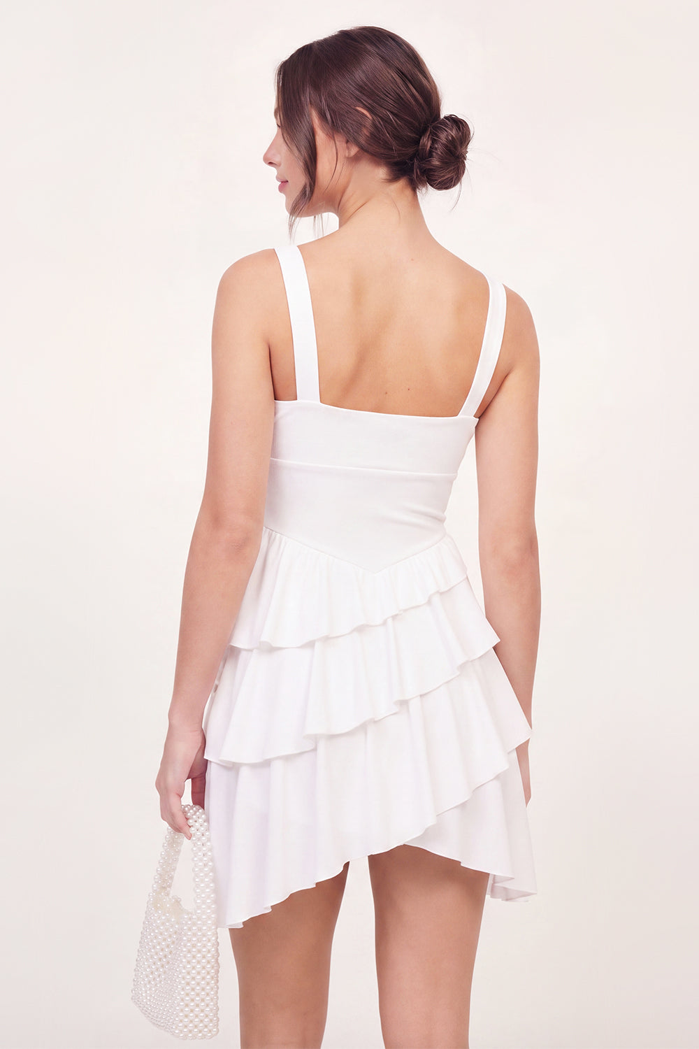 White A Line Ruffled Short Graduation Dress