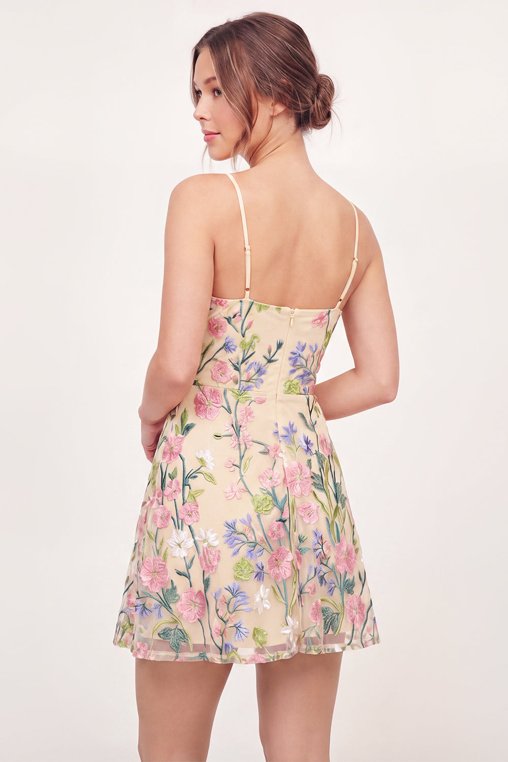 A Line Floral Yellow Short Graduation Dress