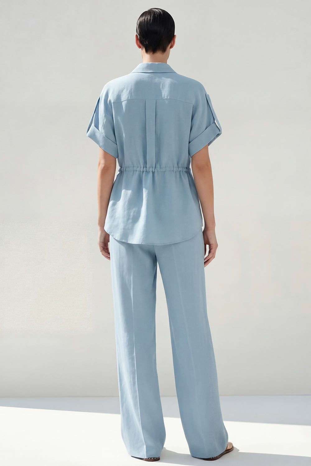 Blue Collar Neck Short Sleeves 2 Piece Work Suits with Pockets