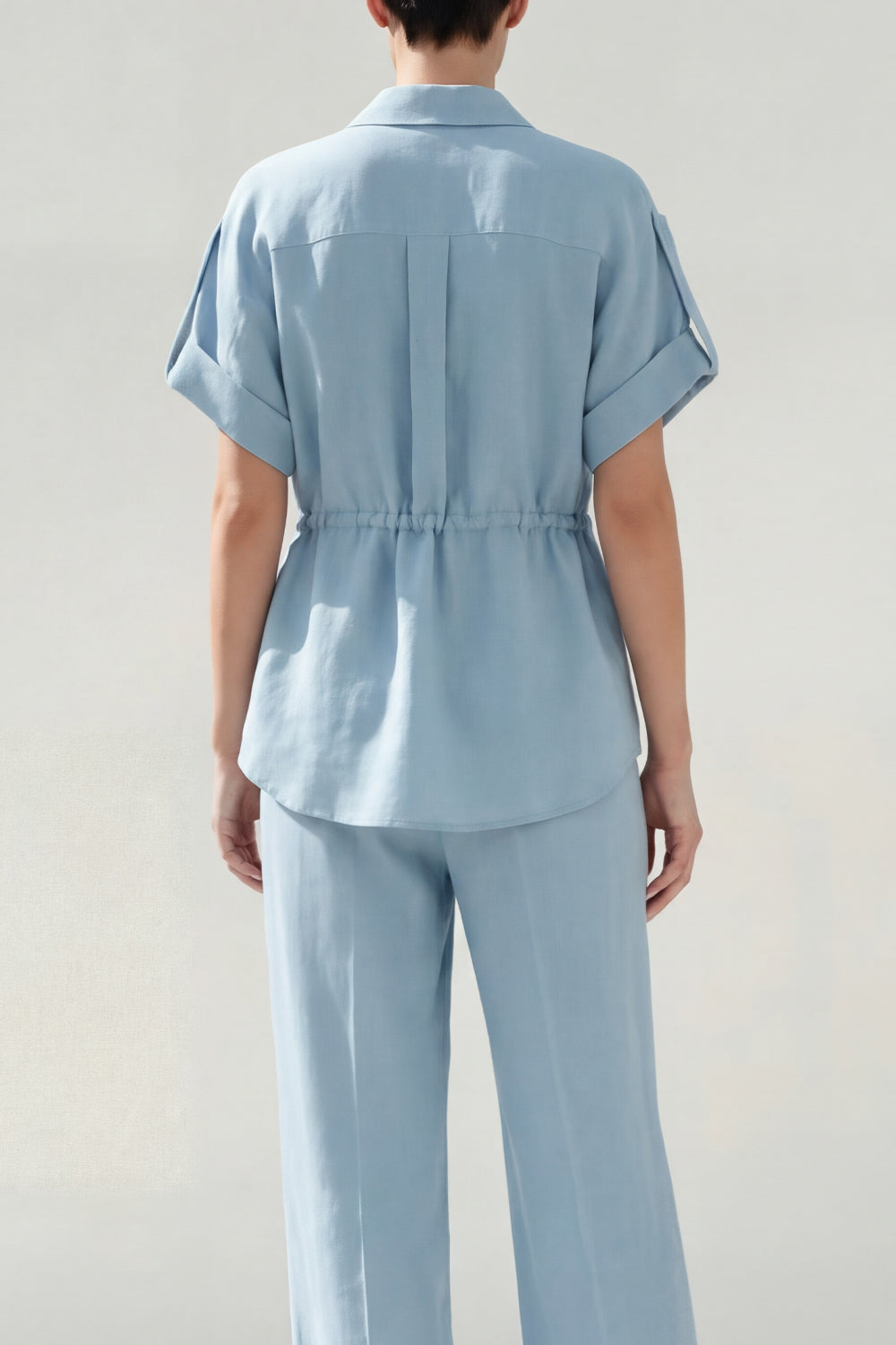 Blue Collar Neck Short Sleeves 2 Piece Work Suits with Pockets
