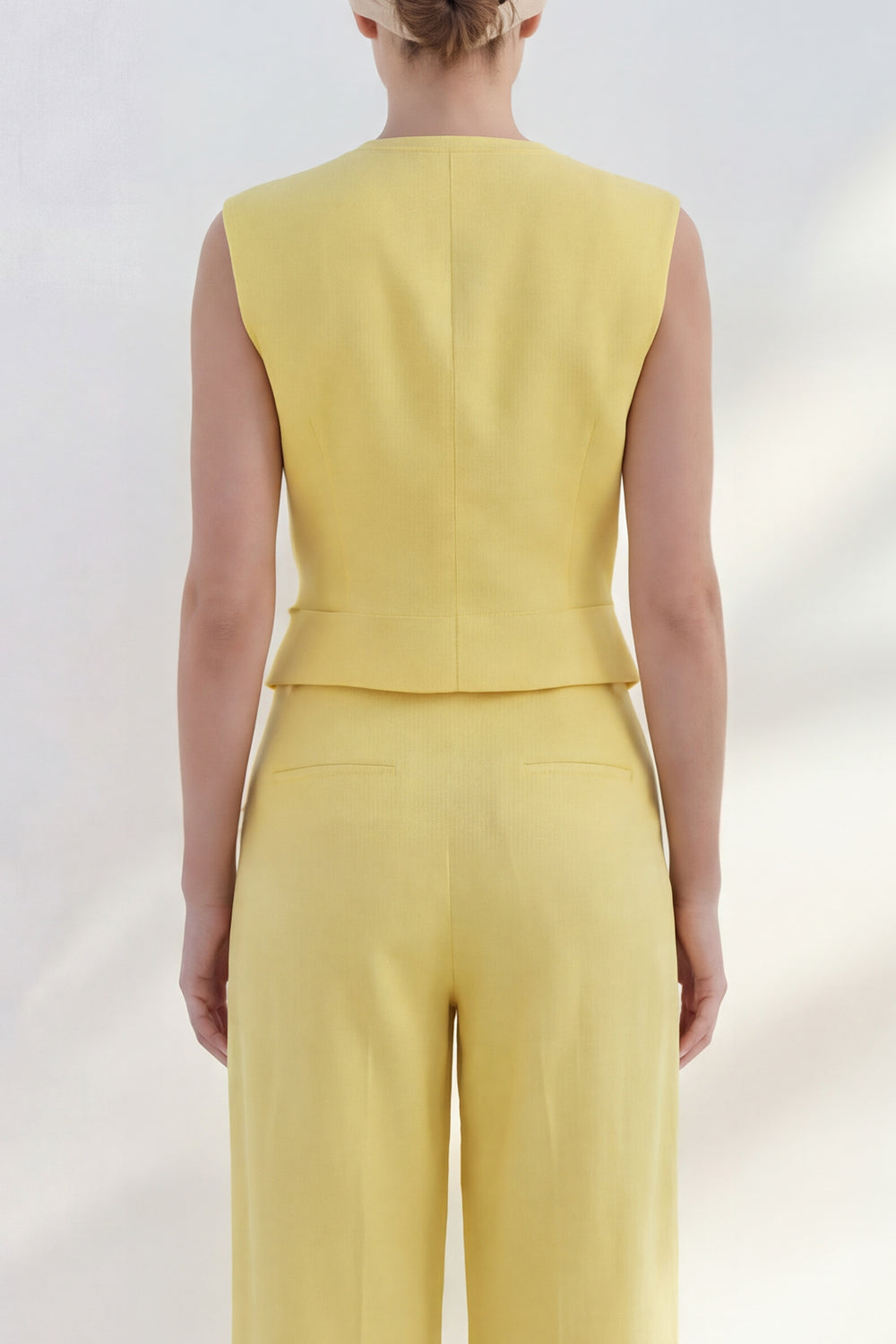 Butter Yellow V Neck Double Breasted 2 Piece Work Suits