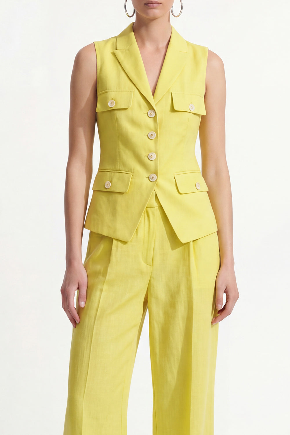 Lemon Yellow Single Breasted Peak Lapel 2 Piece Work Suits