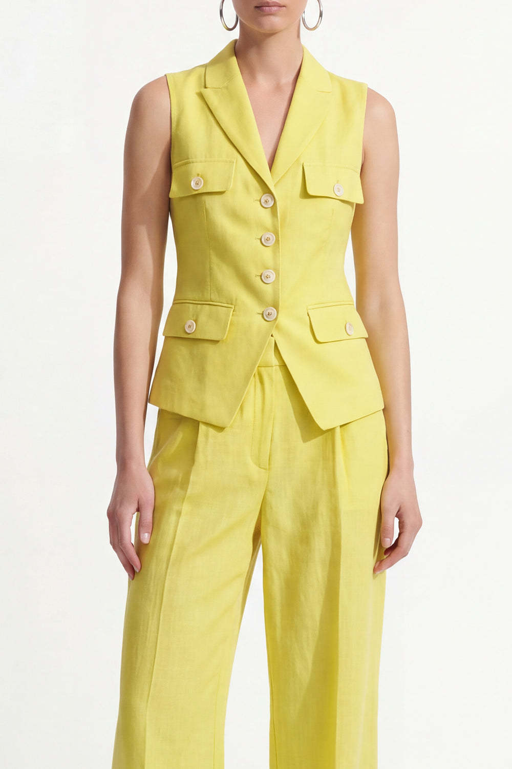 Lemon Yellow Single Breasted Peak Lapel 2 Piece Work Suits