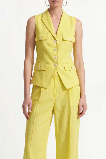 Lemon Yellow Single Breasted Peak Lapel 2 Piece Work Suits