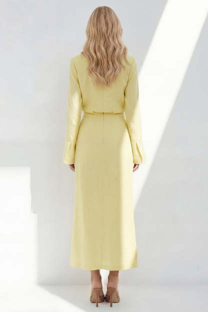 Blue Sheath Long Sleeves Peak Lapel Long Blazer dress