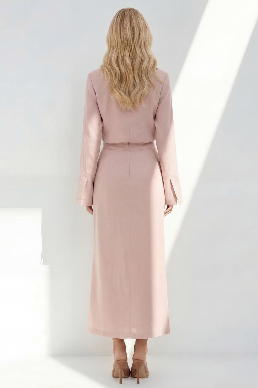 Blue Sheath Long Sleeves Peak Lapel Long Blazer dress