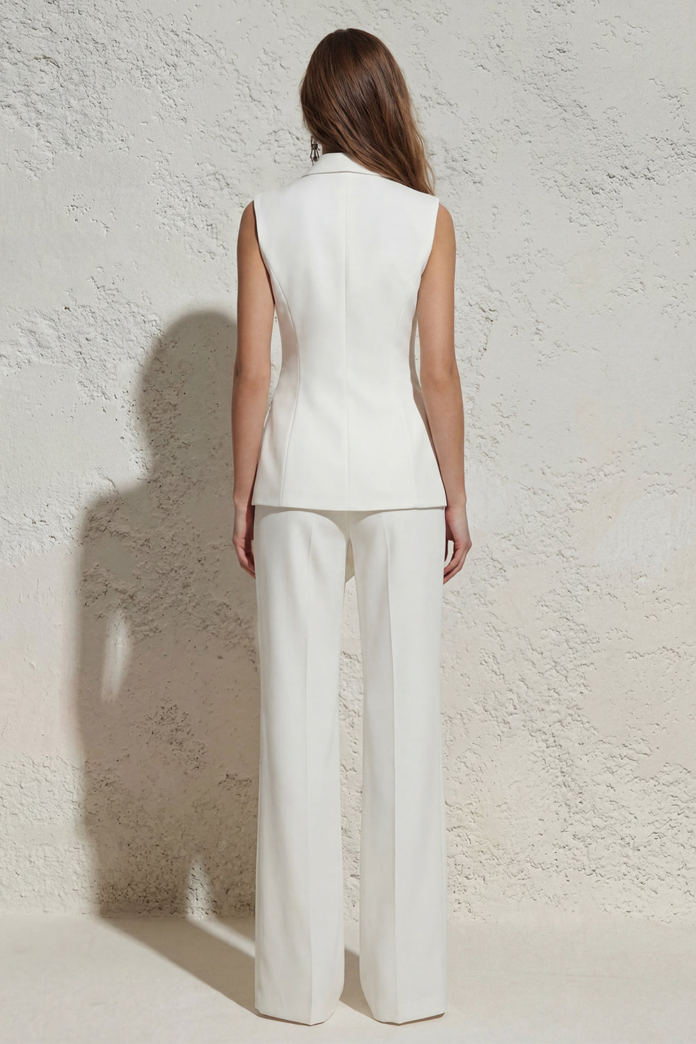 White V Neck Sleeveless Ruched 2 Piece Work Suits