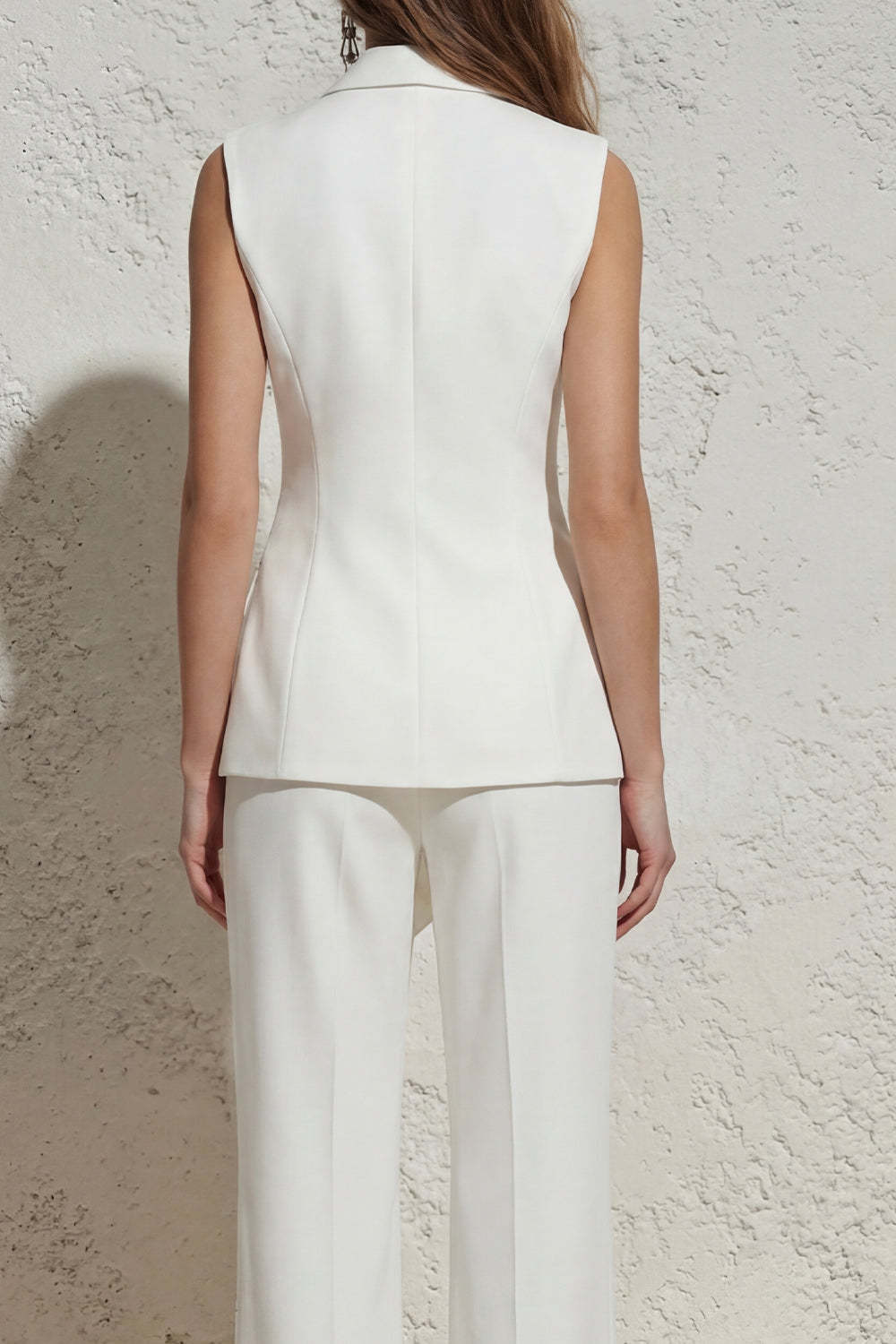 White V Neck Sleeveless Ruched 2 Piece Work Suits