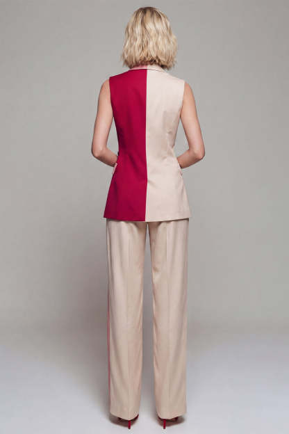 Light Khaki Sleeveless Double Breasted 2 Piece Work Suits