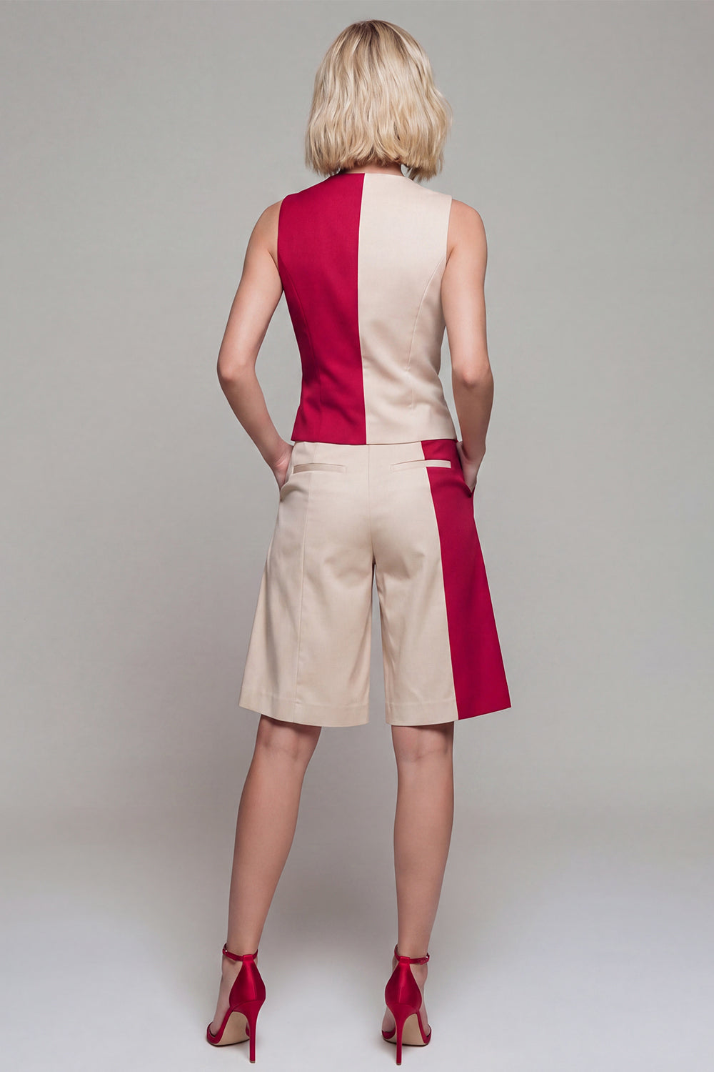 Single Breasted Light Khaki Sleeveless 2 Piece Work Suits